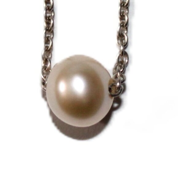 Sterling Silver Single Cultured Pearl Bead Necklace - Picture 1 of 5